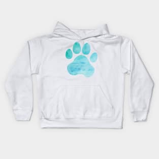 Turquoise Watercolor Paw Print Kids Hoodie